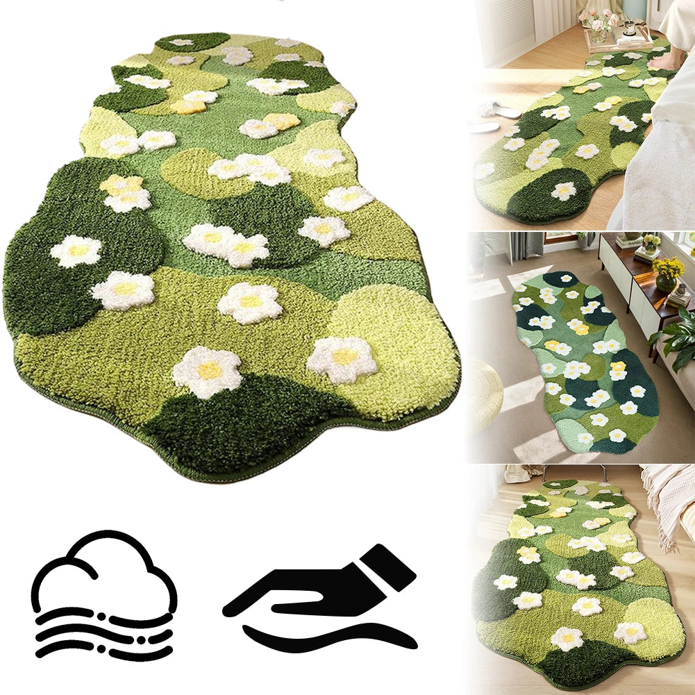 Fluffy Green Forest Floor Mat Soft Moss Carpet Bedroom Rug Decor