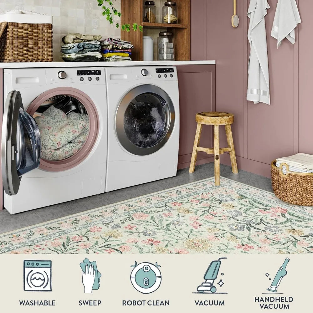 Boho Area Rug 8x10 Living Room Soft Non Slip Distressed Floral Carpet