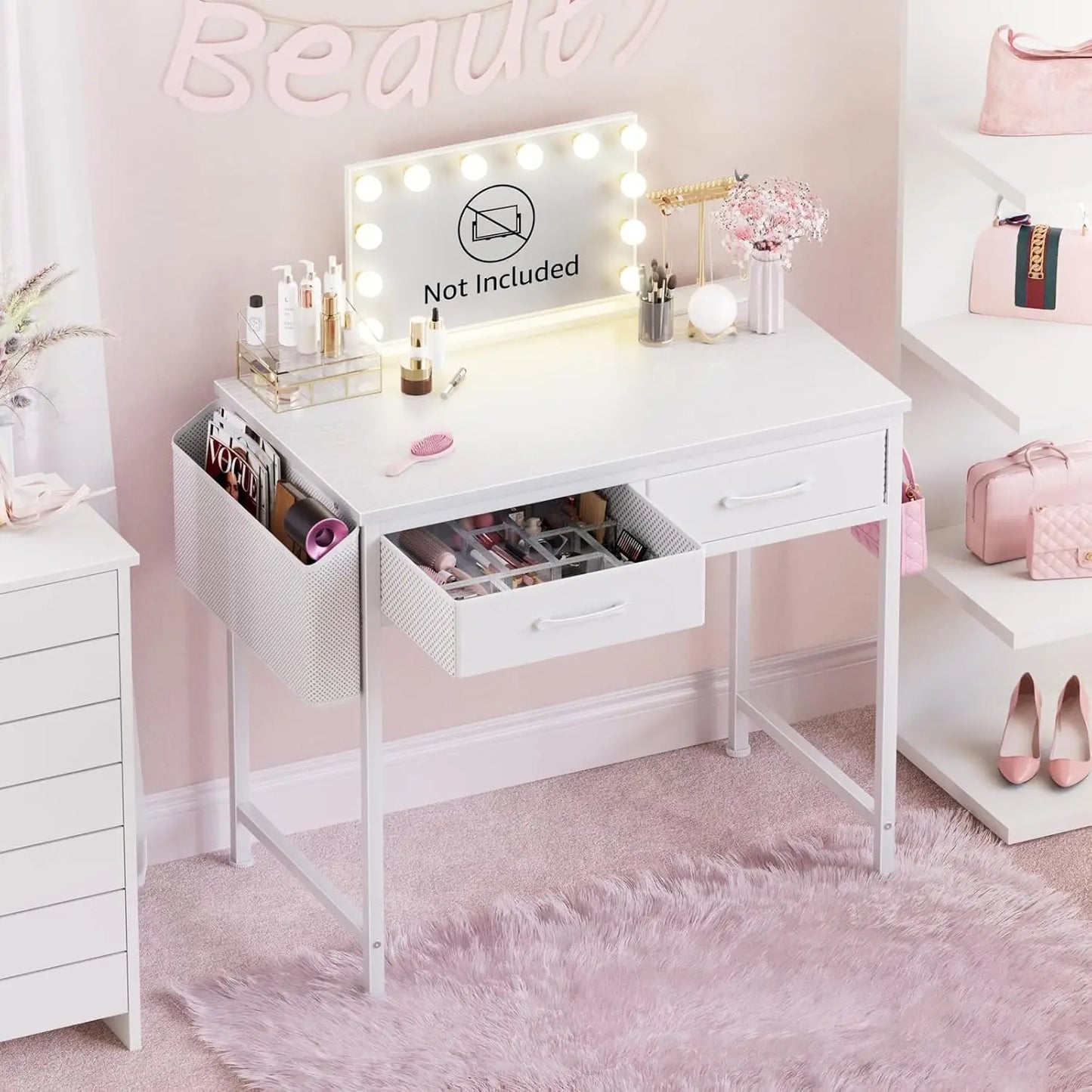 Compact Computer Desk with 2 Fabric Drawers for Study and Gaming