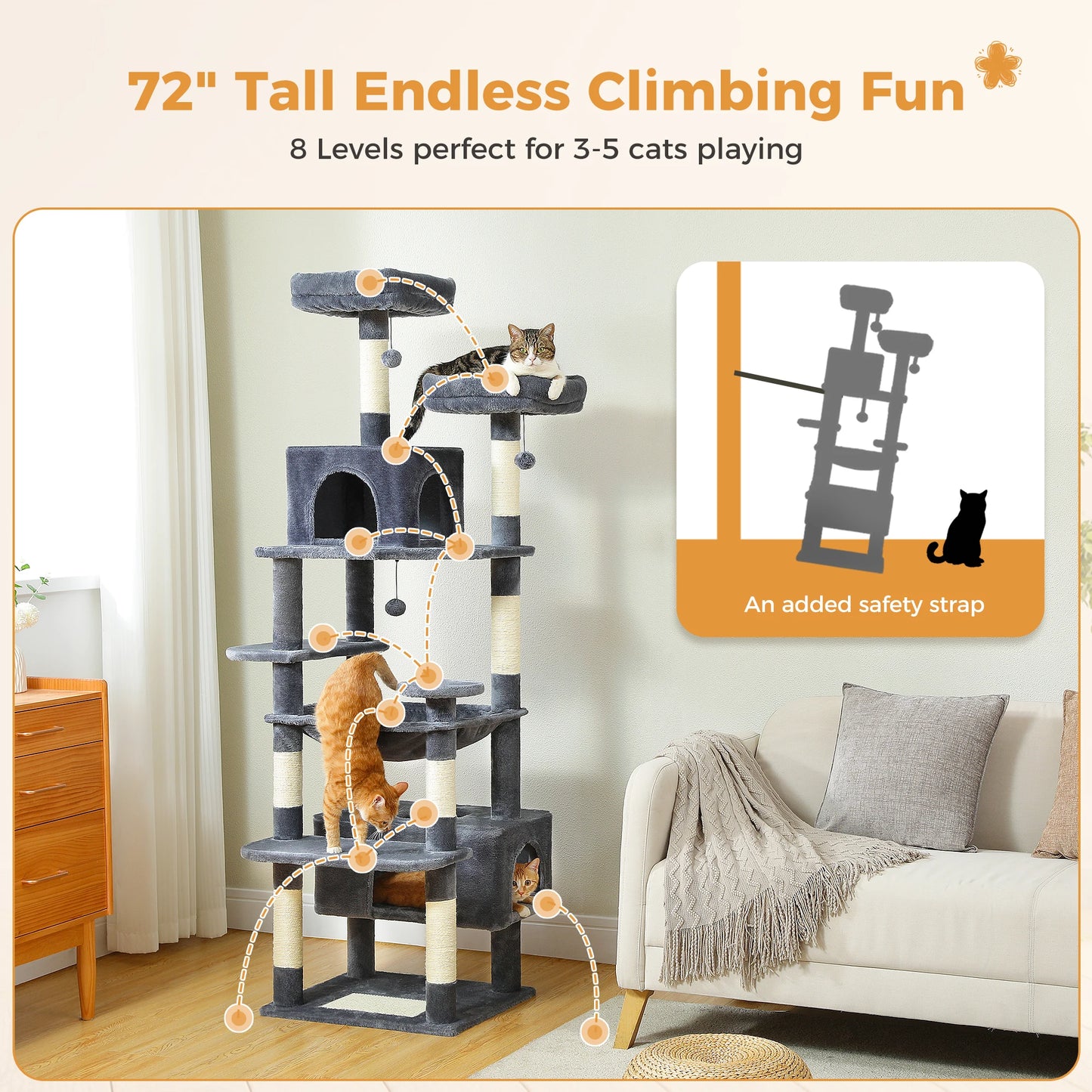 Multi-Level Cat Tree Tower Scratching Posts Hammock Condo Indoor Cats