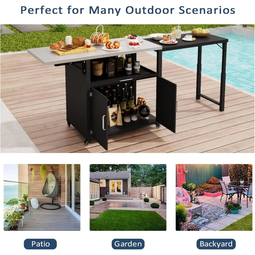Outdoor Kitchen Island with Expandable Surfaces and Ample Storage