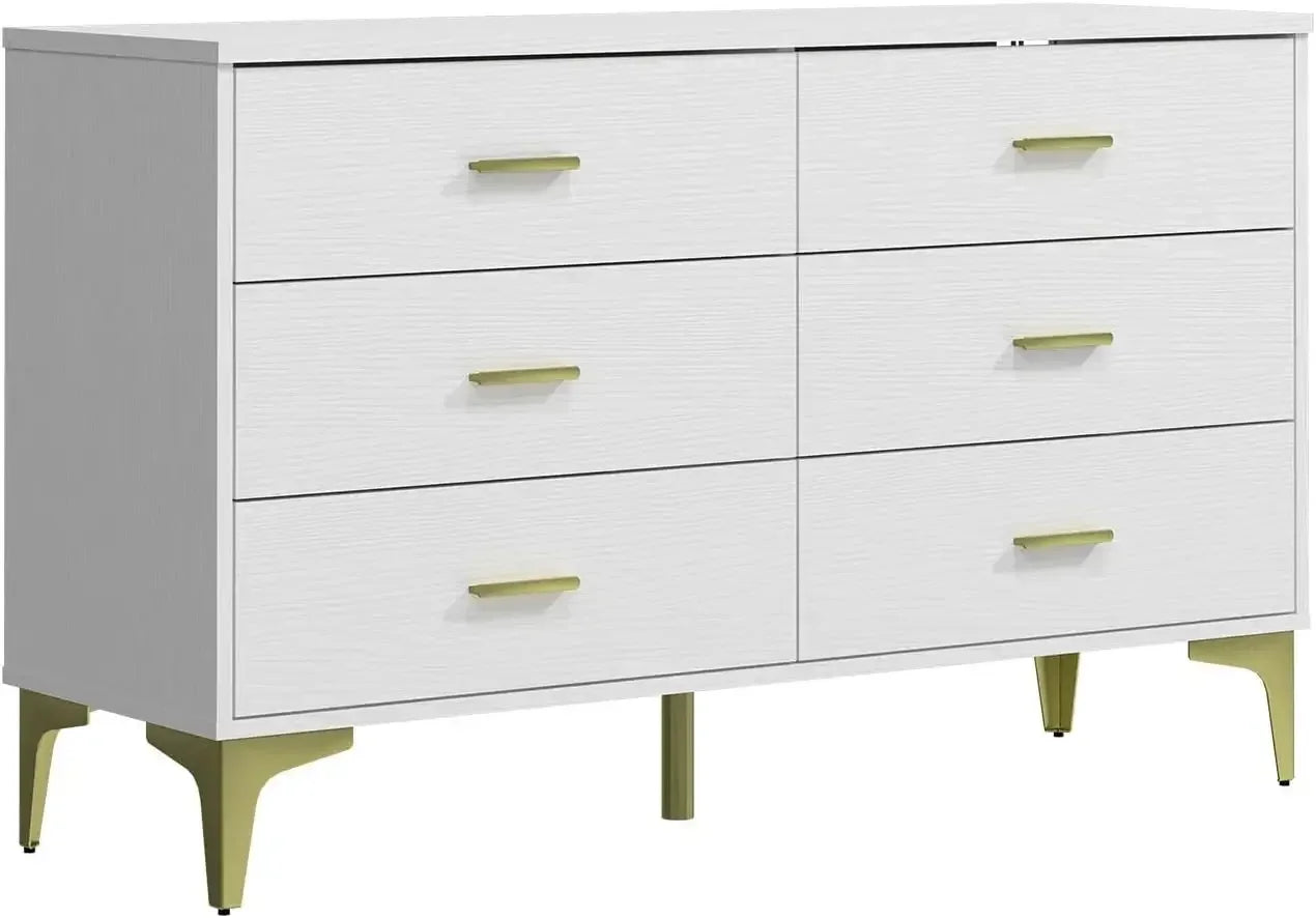 Modern 6 Drawer Wood Dresser Storage Organizer Chest for Bedroom