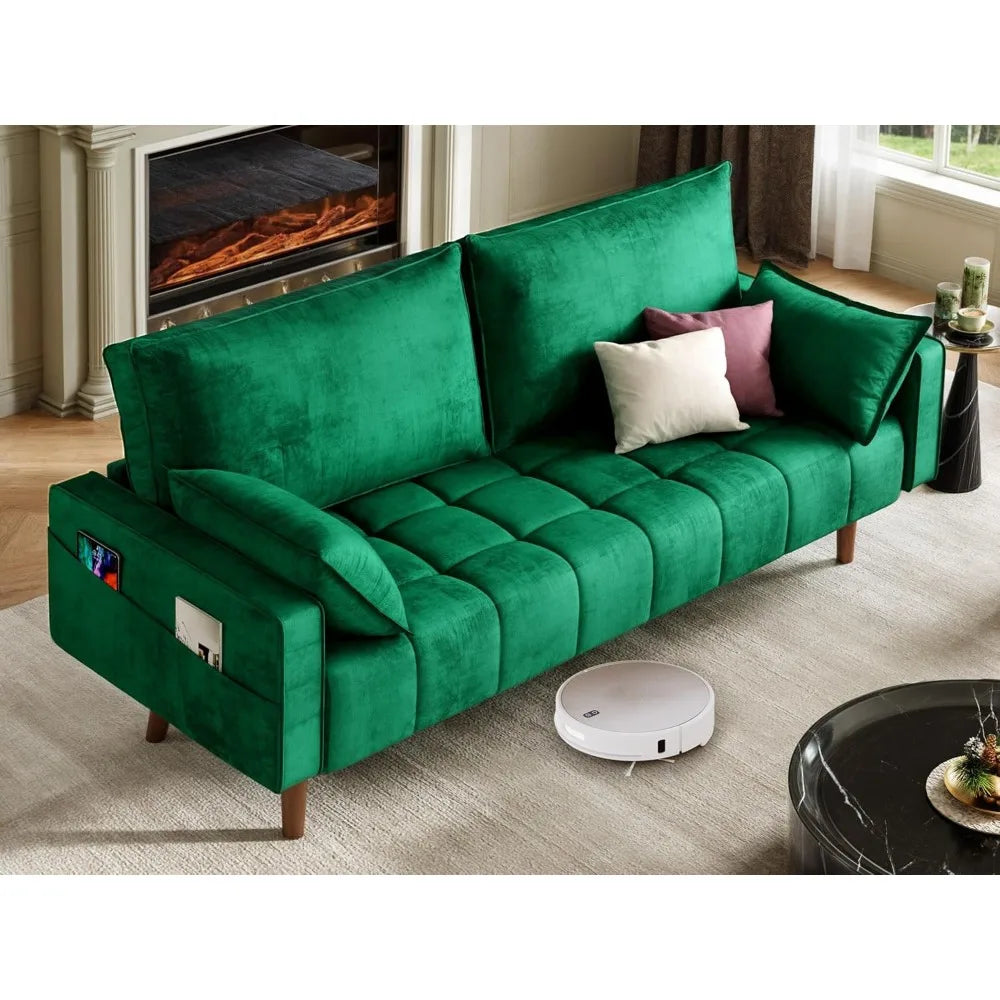 Ljustra 67" Loveseat Sofa Velvet Couch with Pillows & Storage