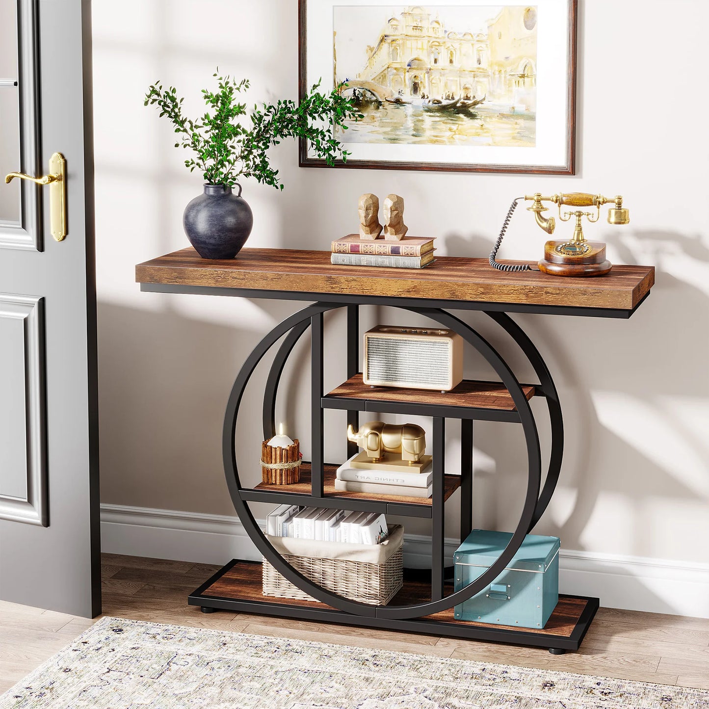 Console Table 4-Tier Entryway Table Industrial Sofa Table Living Room