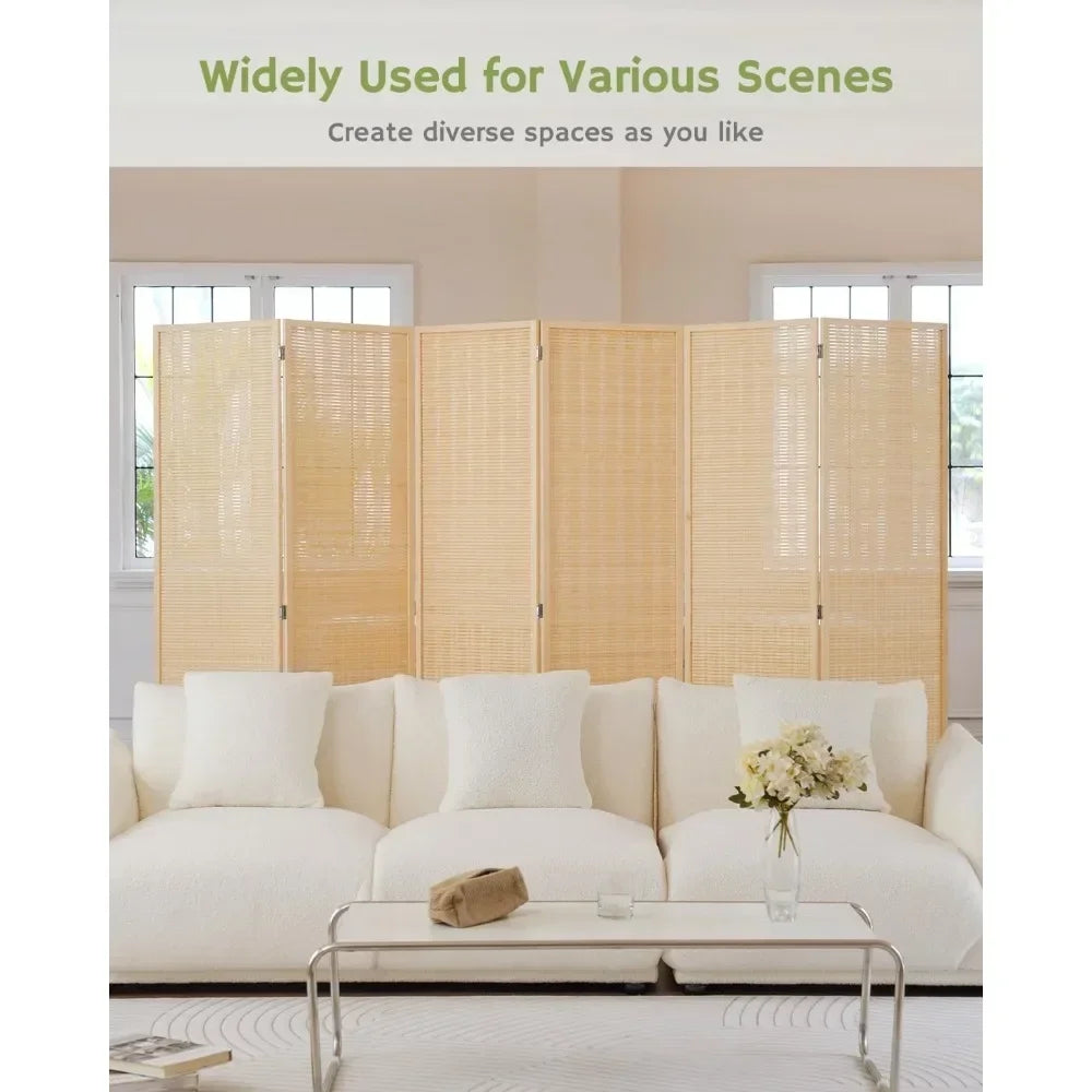 Room Divider Folding Privacy Screen 6 Panel Bamboo Room Partition