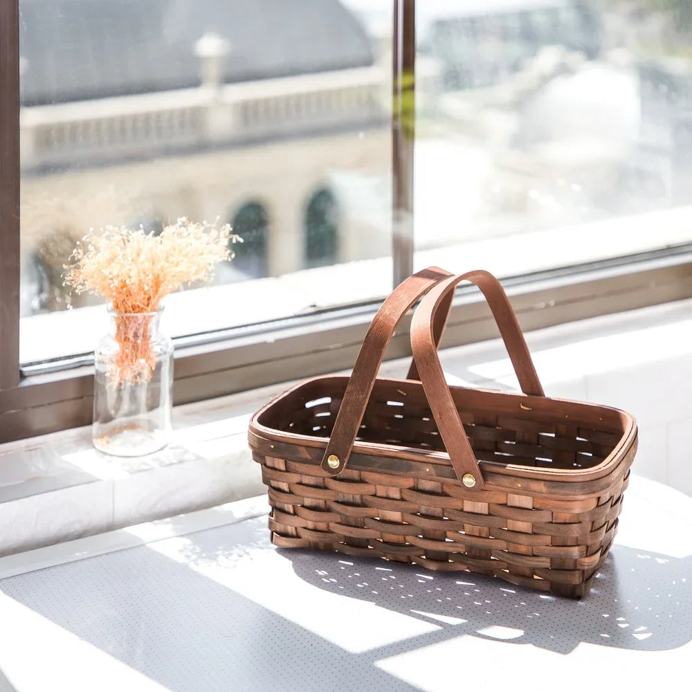 Woodchip Storage Basket with Handles Decorative Gift Basket Organizer