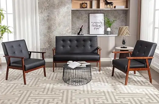 Mid Century Modern Loveseat Sofa and Accent Chairs Set for Living Room