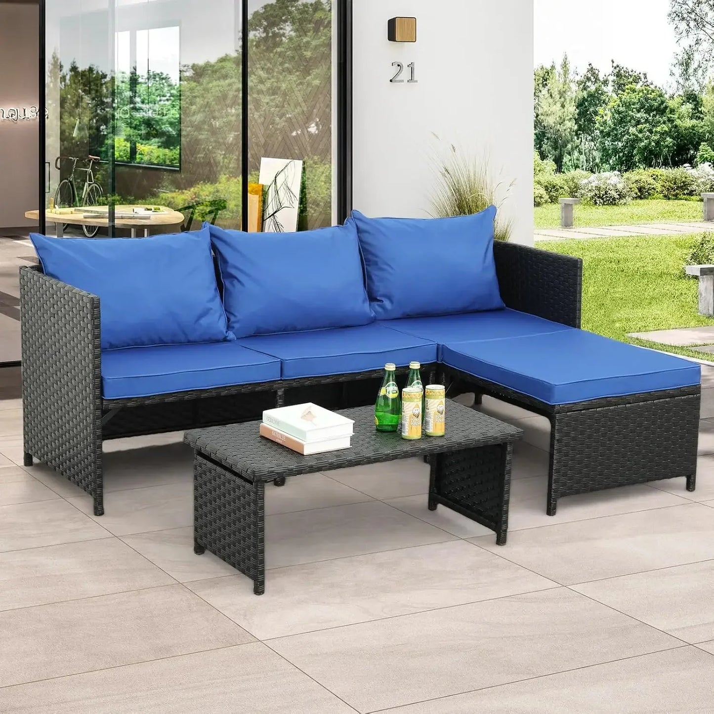Valita 3-Piece Outdoor Rattan Furniture Set Patio Conversation Loveseat