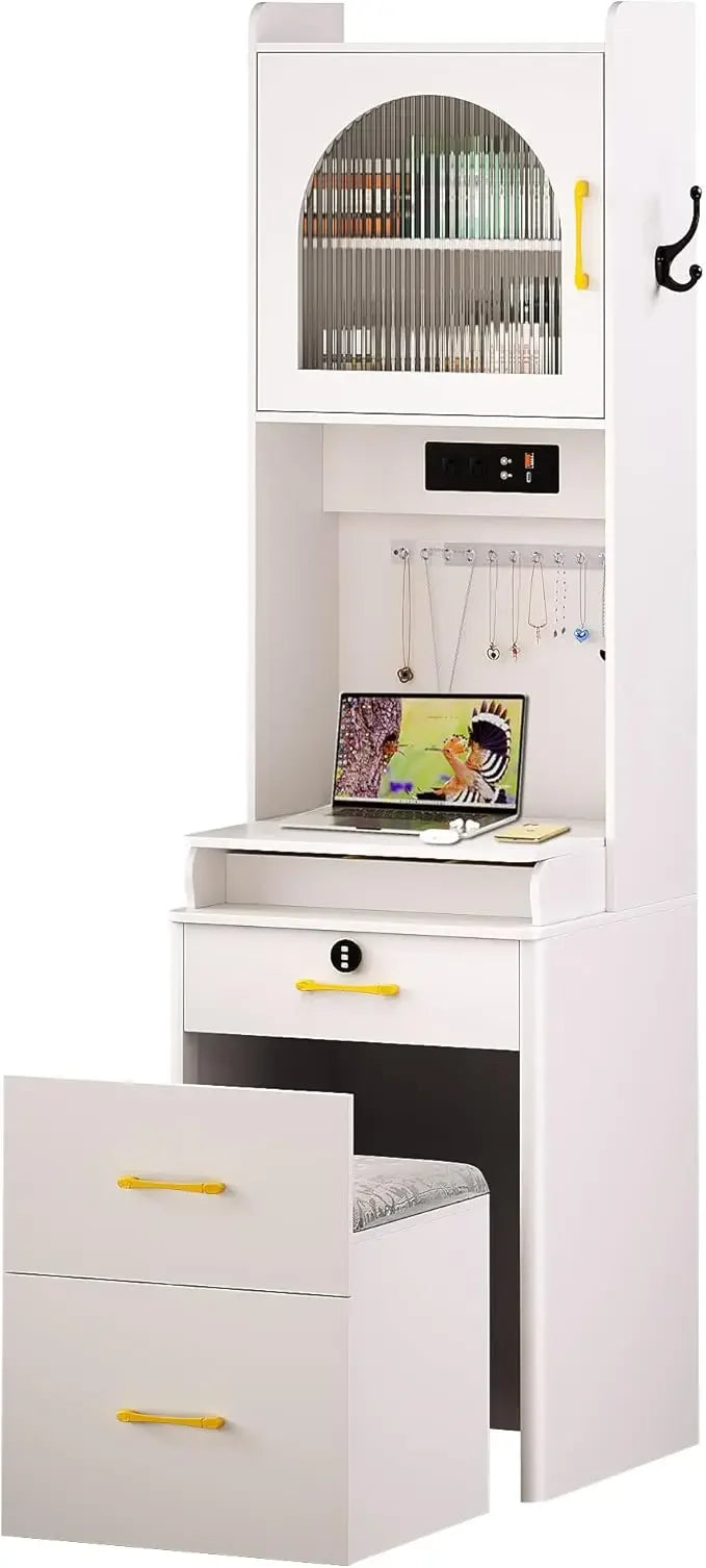Small Vanity Desk with Mirror and LED Lights Compact Makeup Table