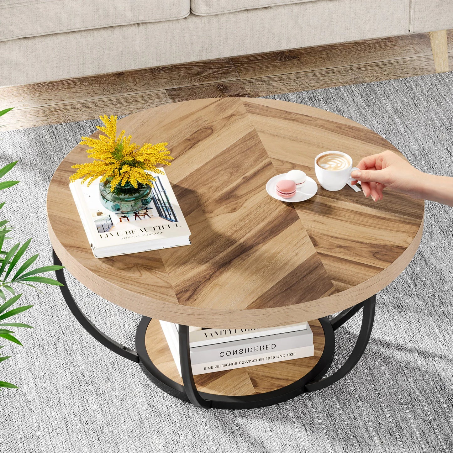 Ljustra Modern Round Coffee Table 31.7 Inch Industrial Design