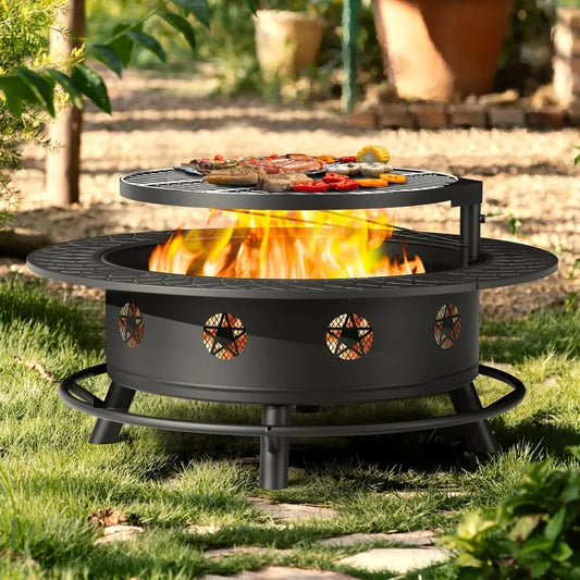 43 Inch Fire Pit BBQ Grill Outdoor Heavy Duty Wood Burning Firepit
