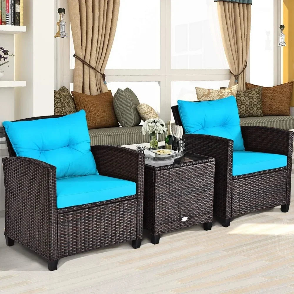 Ljustra 3-Piece Outdoor Patio Furniture Set PE Rattan Wicker Sofa
