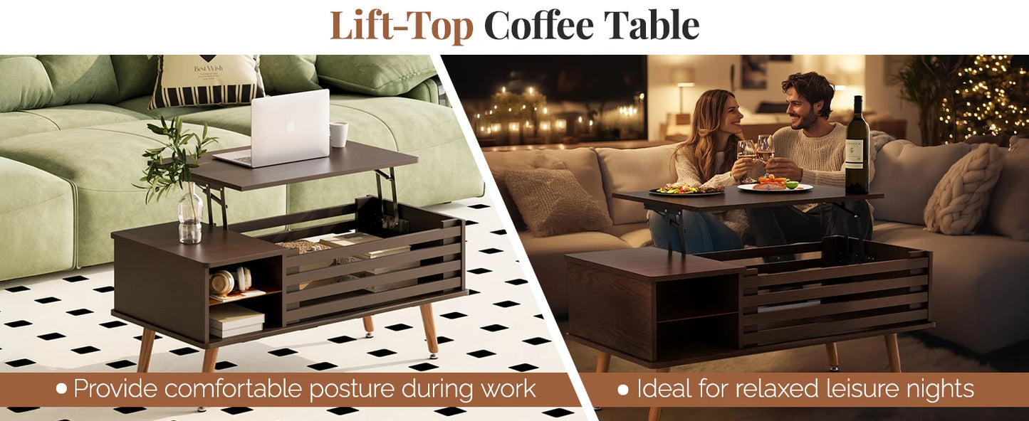 Lift Top Coffee Table with Storage Mid Century Modern Wooden Table