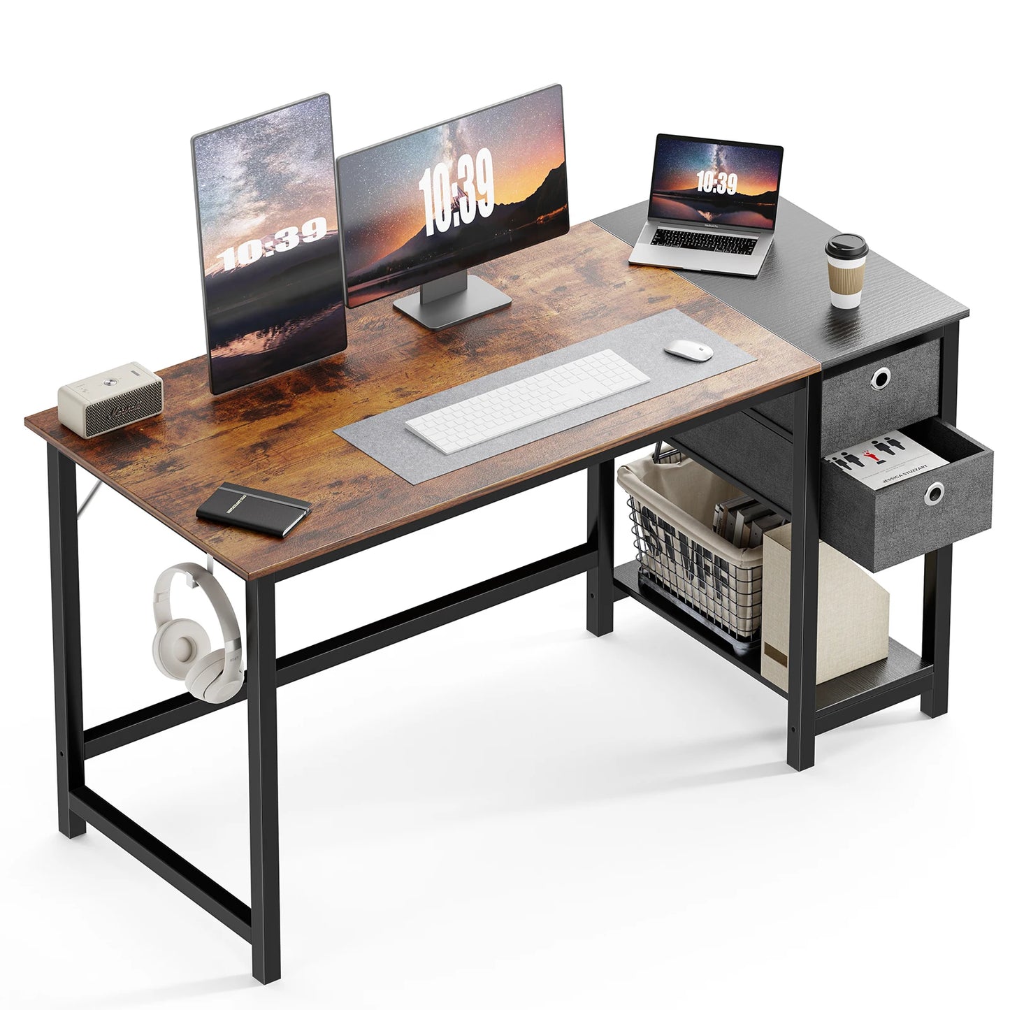 Ljustra 55 Inch Computer Desk With Drawers Home Office Writing Desk