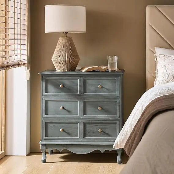 3 Drawer Nightstand with Charging Station Solid Wood Farmhouse Design