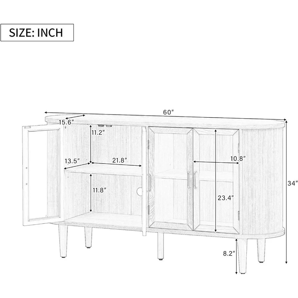 Oval Sideboard Buffet Cabinet Mid Century Modern Coffee Bar Table