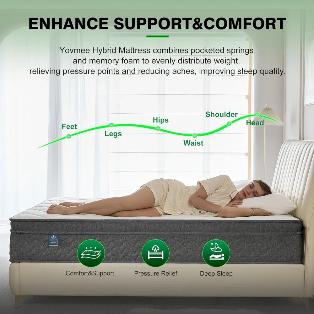 Ljustra Queen 12 Inch Hybrid Mattress Memory Foam Pocket Spring Support