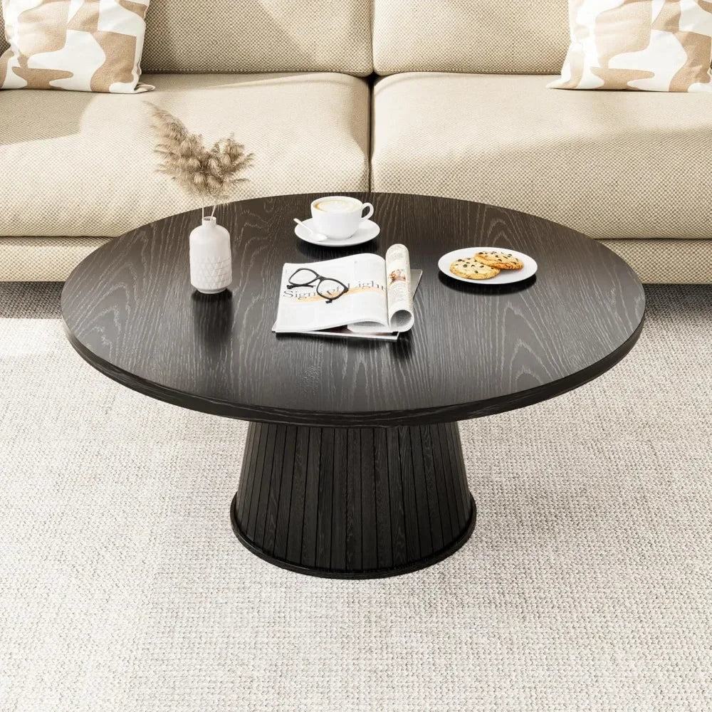 Mid Century Modern Wood Coffee Table Fluted Circle Living Room Accent