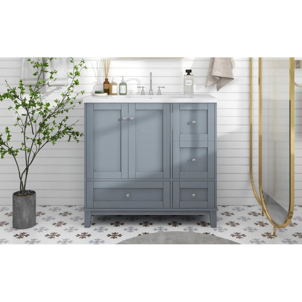 36 Inch Modern Bathroom Vanity with USB Charging and Ample Storage