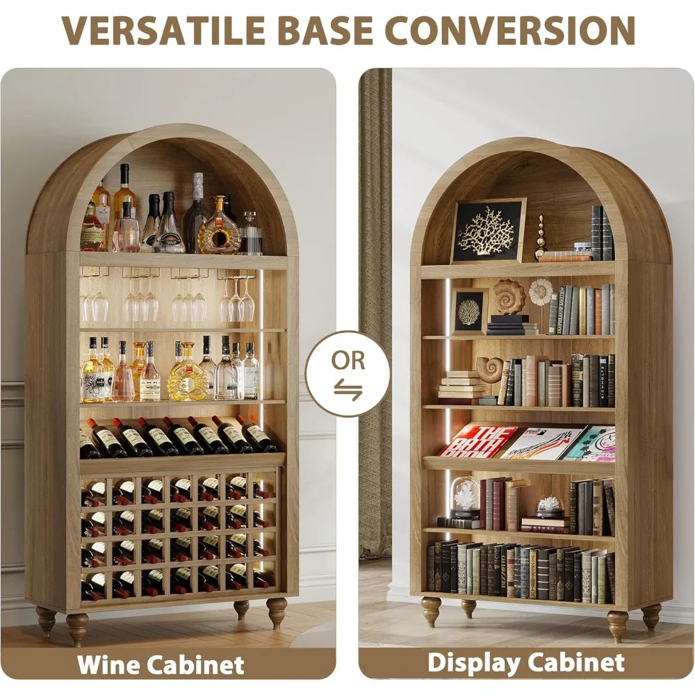 Arched Wine Bar Cabinet 71" Tall Modern Liquor Cabinet with Charging Station