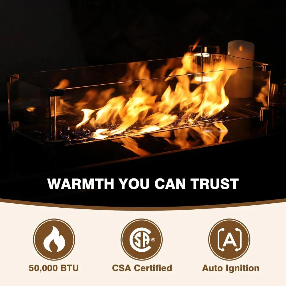 52 Inch Outdoor Propane Gas Fire Pit Table with Glass Wind Guard