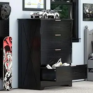 Tall Black Dresser with Large Drawers for Bedroom Closet Storage