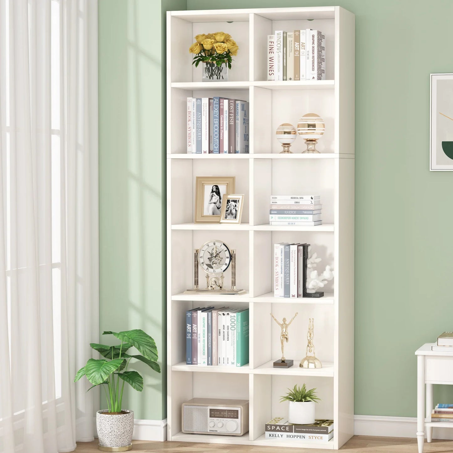 Ljustra 71 Inch Tall Narrow Bookcase 12 Cube Storage Modern Home Office