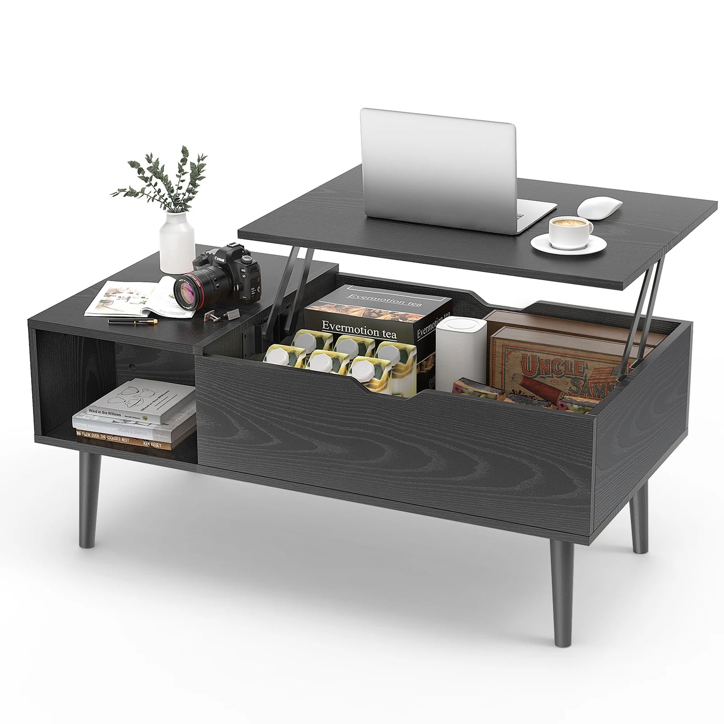 Ljustra Lift Top Coffee Table Modern Adjustable Storage Living Room 39.37"x19.7"