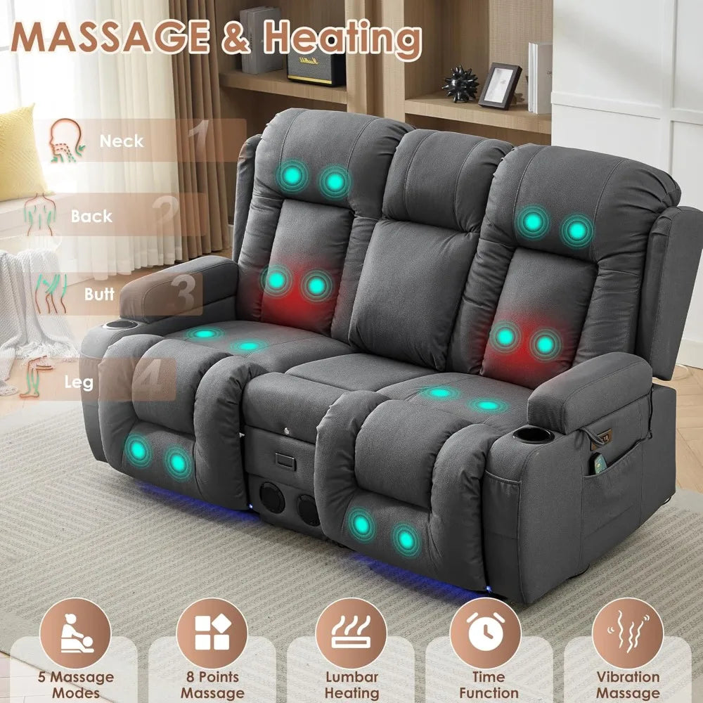 Reclining Loveseat with Console USB Speaker LED Light Storage