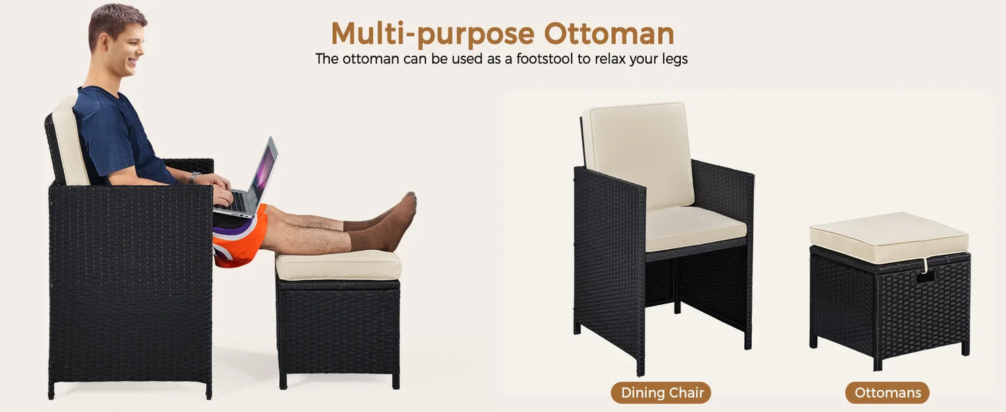 9-Piece Outdoor Rattan Dining Set Space Saving Wicker Furniture