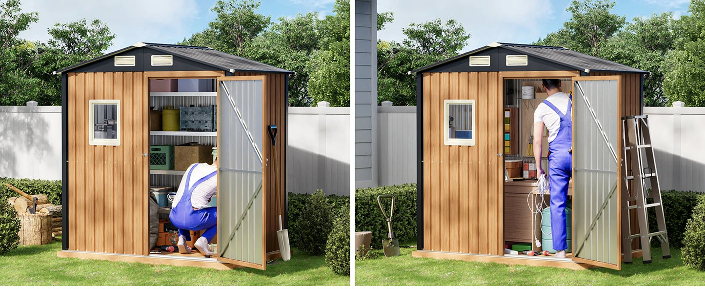 6X4FT Garden Storage Shed Lockable Durable Metal Tool Shed for Outdoors