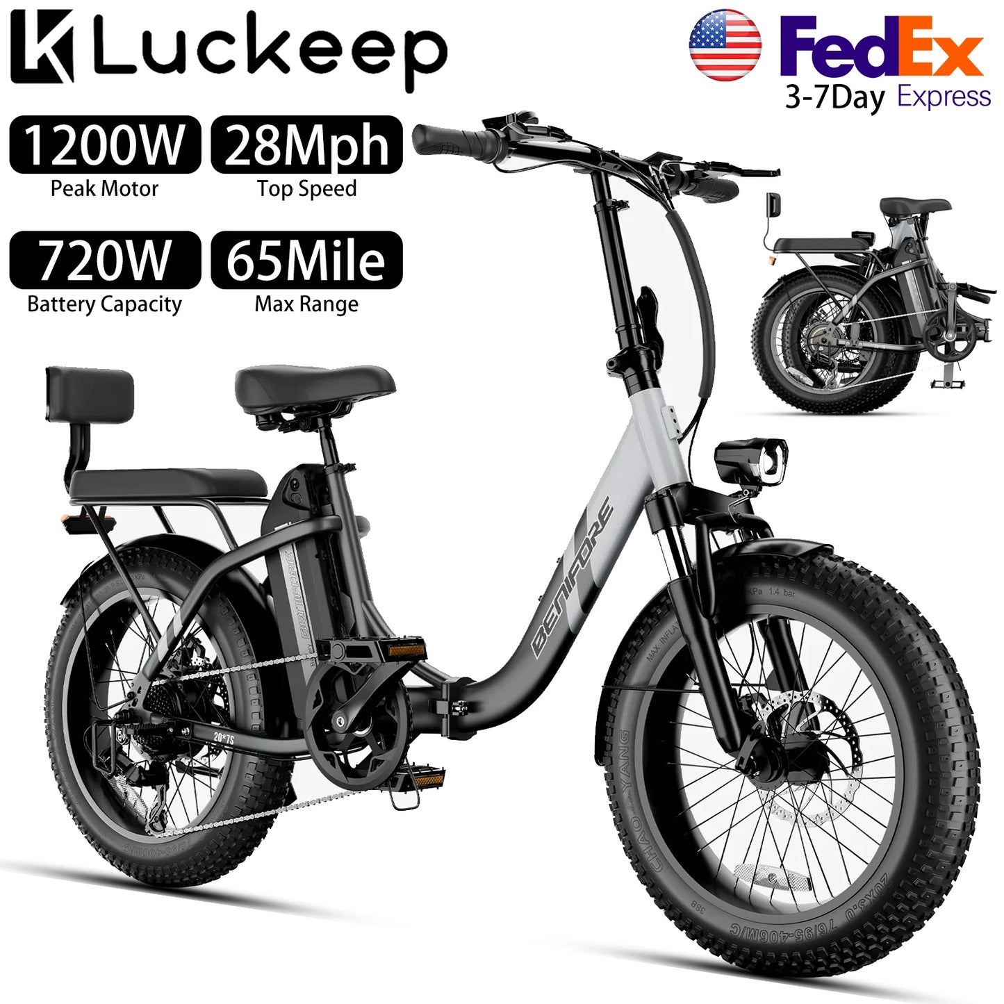 Ljustra Luckeep C23 20in Folding Electric Bike 1200W 65 Mile Range