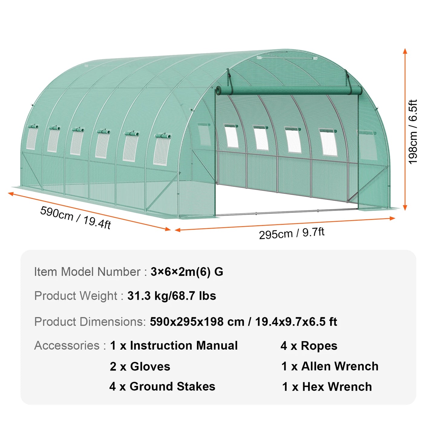 Large Walk-in Tunnel Greenhouse Heavy-Duty PE Cover Steel Frame