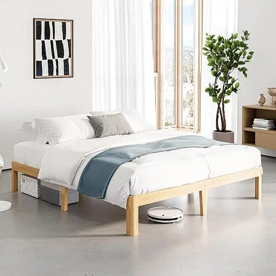 12 Inch High Bamboo King Bed Frame Platform Steel Slat Support Easy Assembly