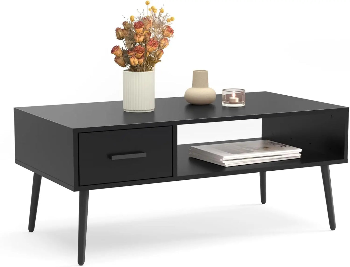 Mid Century Modern Coffee Table with Storage for Living Room