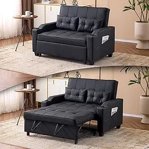 3-in-1 Convertible Futon Sleeper Sofa Bed Pull Out Loveseat with USB & Side Pockets