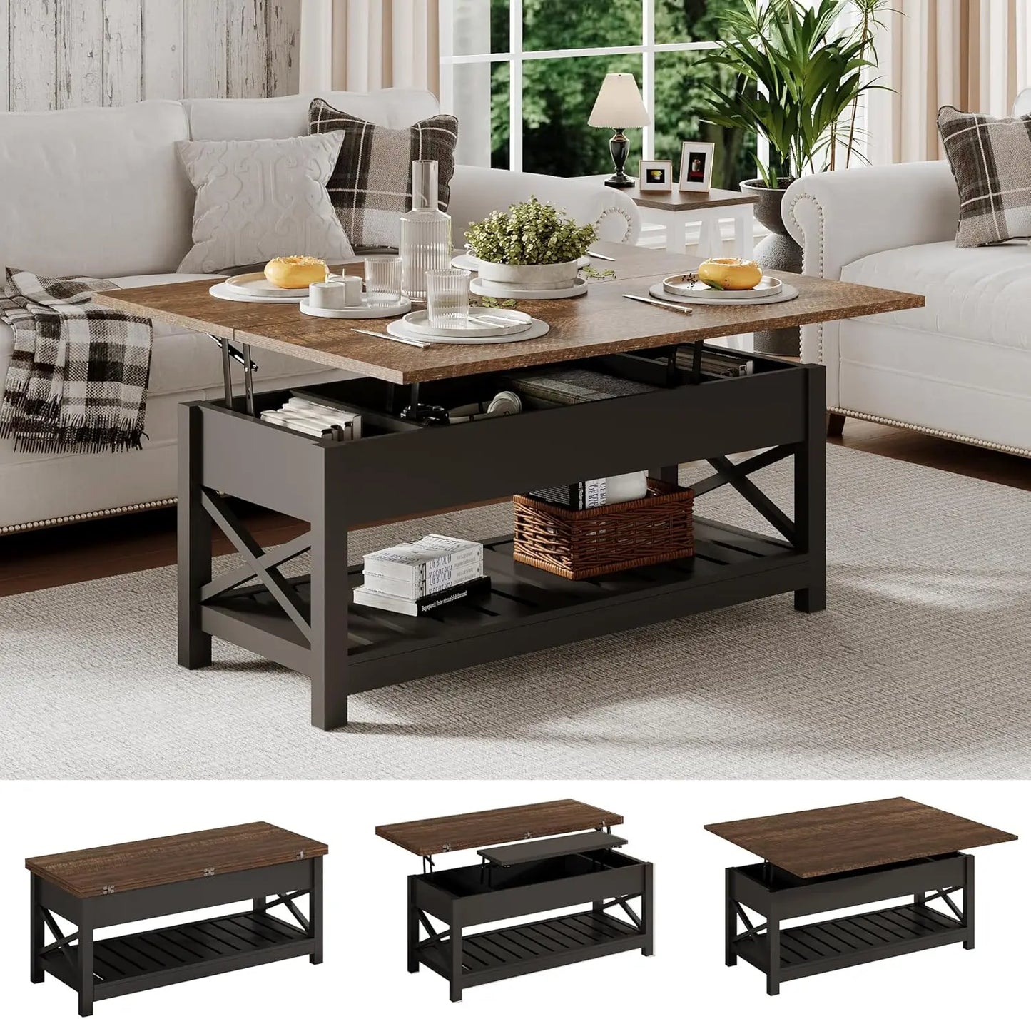 Multi-Function Coffee Table Lift Top Storage Dining Table Modern Style