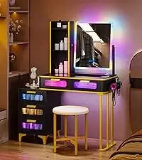 RGB Vanity Makeup Desk with 6 Drawers Smart Lighting and Charging Station