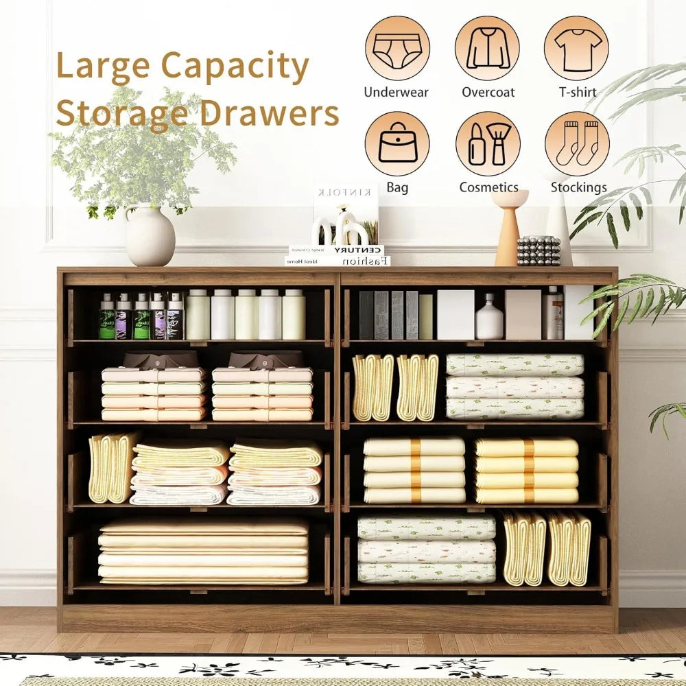 8 Drawer Modern Fluted Dresser Chest of Drawers for Bedroom Storage