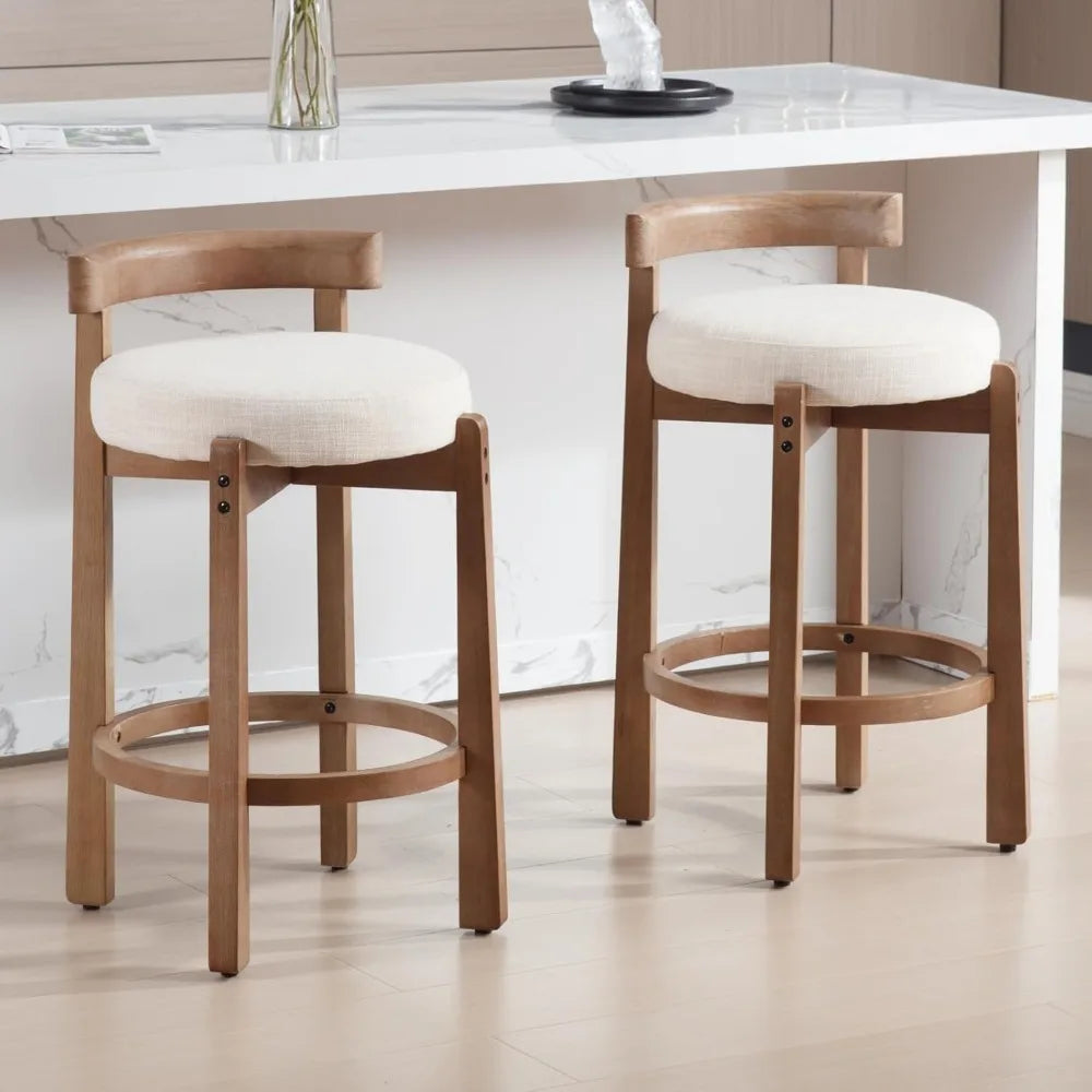 Mid Century Modern Bar Stools Set of 2 Upholstered Kitchen Stools