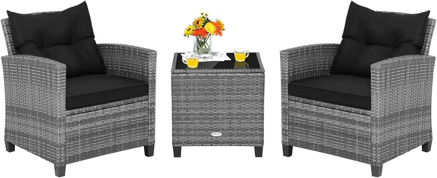 Ljustra 3-Piece Outdoor Patio Furniture Set PE Rattan Wicker Sofa