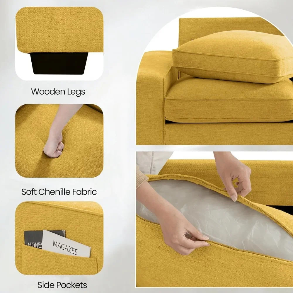 Ljustra 128in 4-Seater Modular Sofa Couch Seat Storage Chenille Fabric Living Room Office