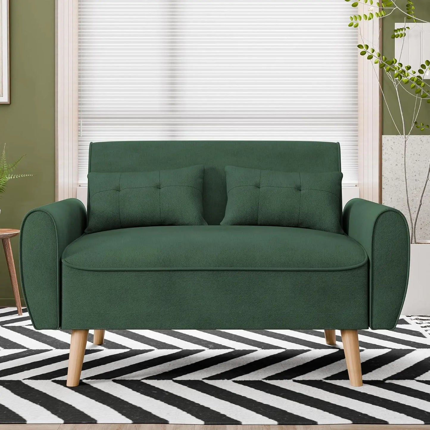 Modern Loveseat Sofa Mid Century Linen Fabric Tufted Couch Living Room