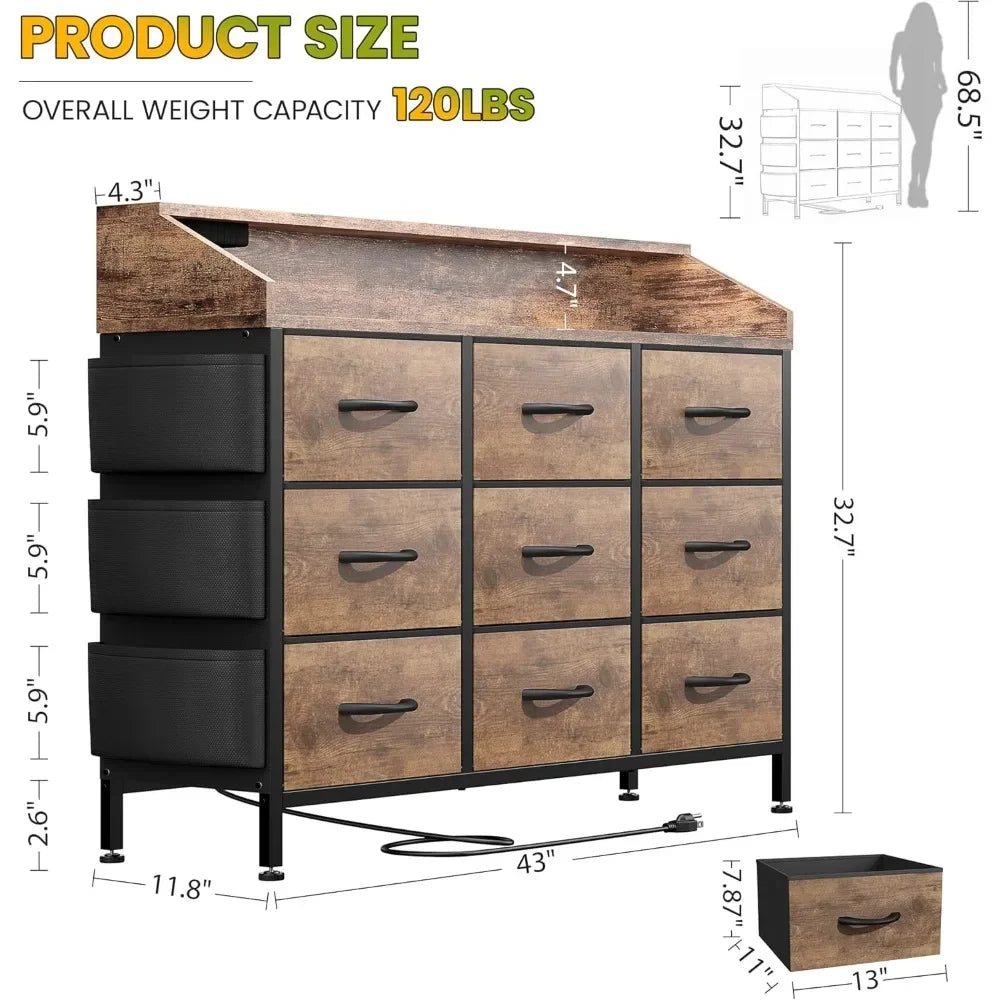 Modern 9 Drawer Dresser Chest for Bedroom Living Room Storage Organizer