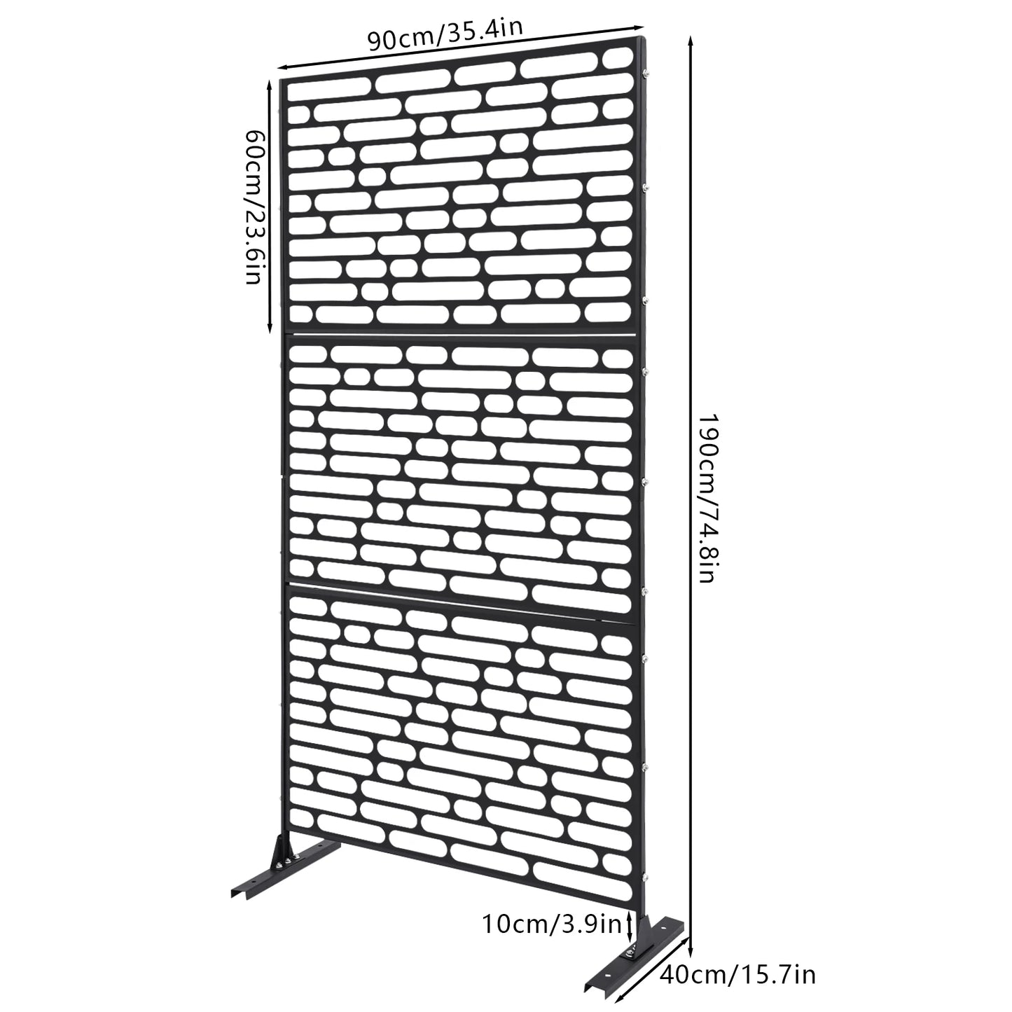 3-Panel Privacy Screen Freestanding Steel Fence Indoor Outdoor Decor