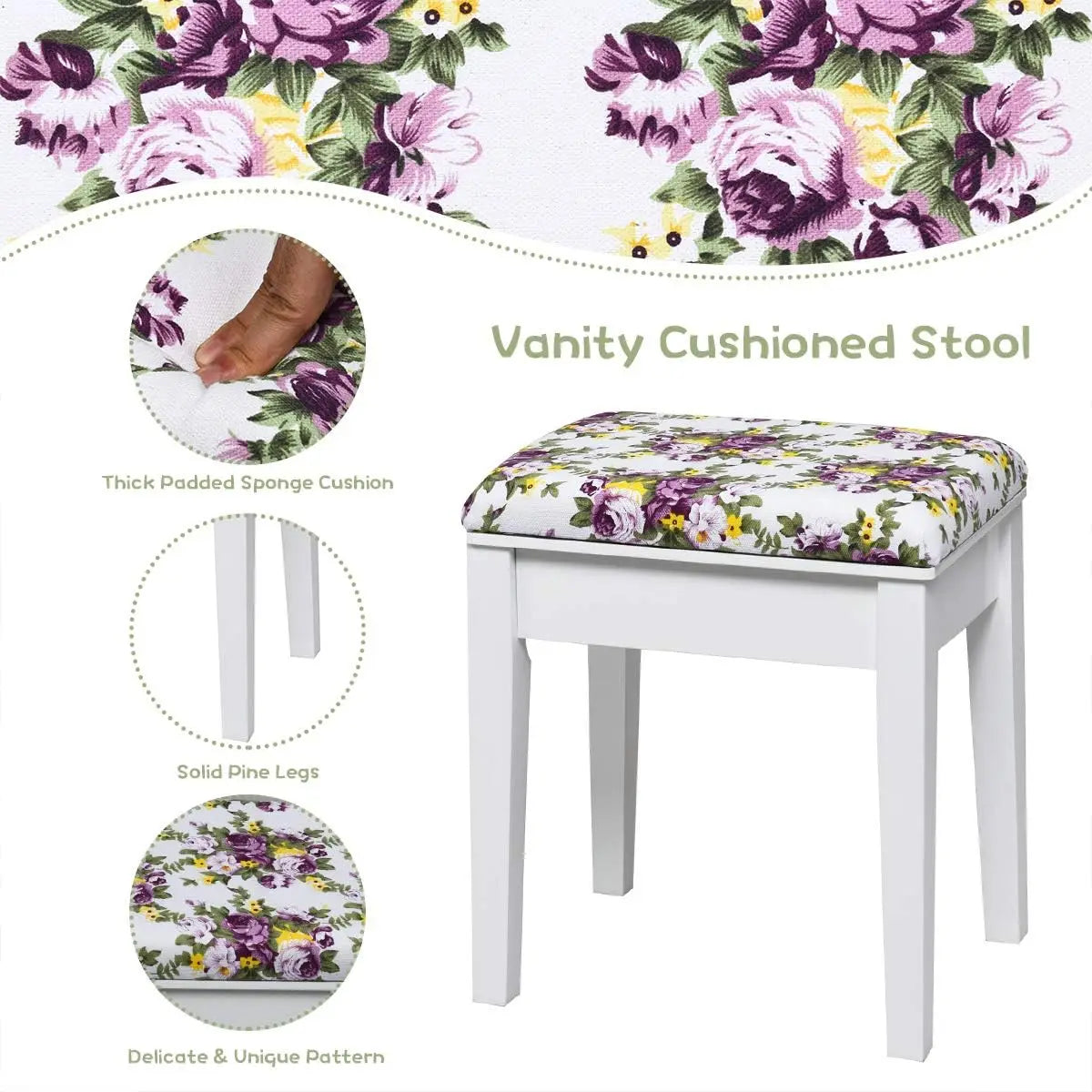 Makeup Vanity Desk with Flip Top Mirror and Cushioned Stool for Girls