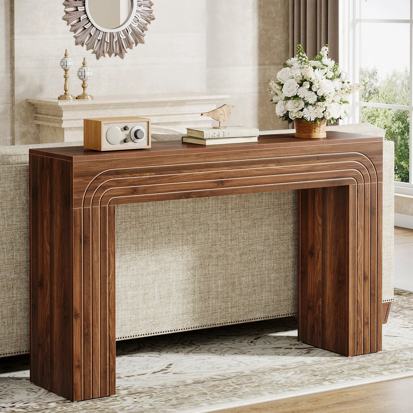 Ljustra 63 Inch Farmhouse Console Table Wooden Sofa Table Entryway Hallway