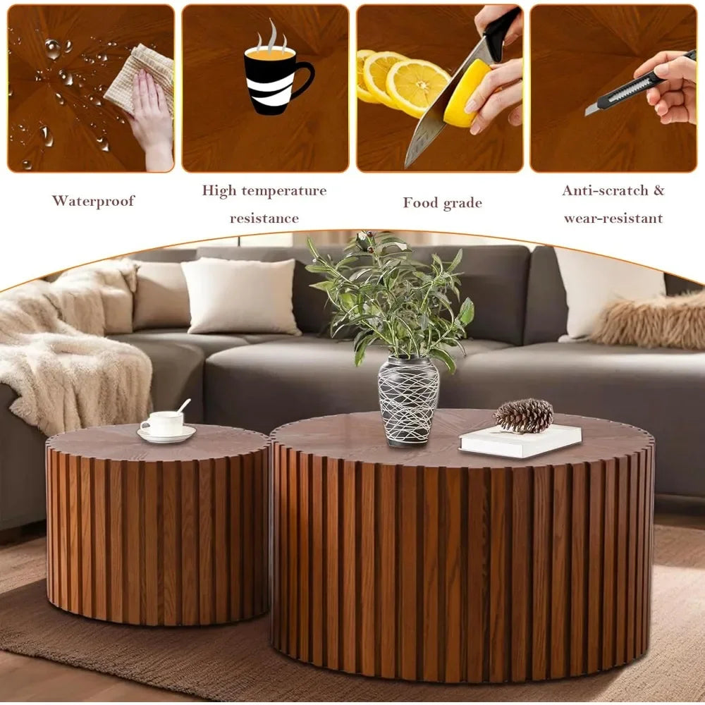 Handcrafted Round Nesting Coffee Tables Modern Walnut Chic Design