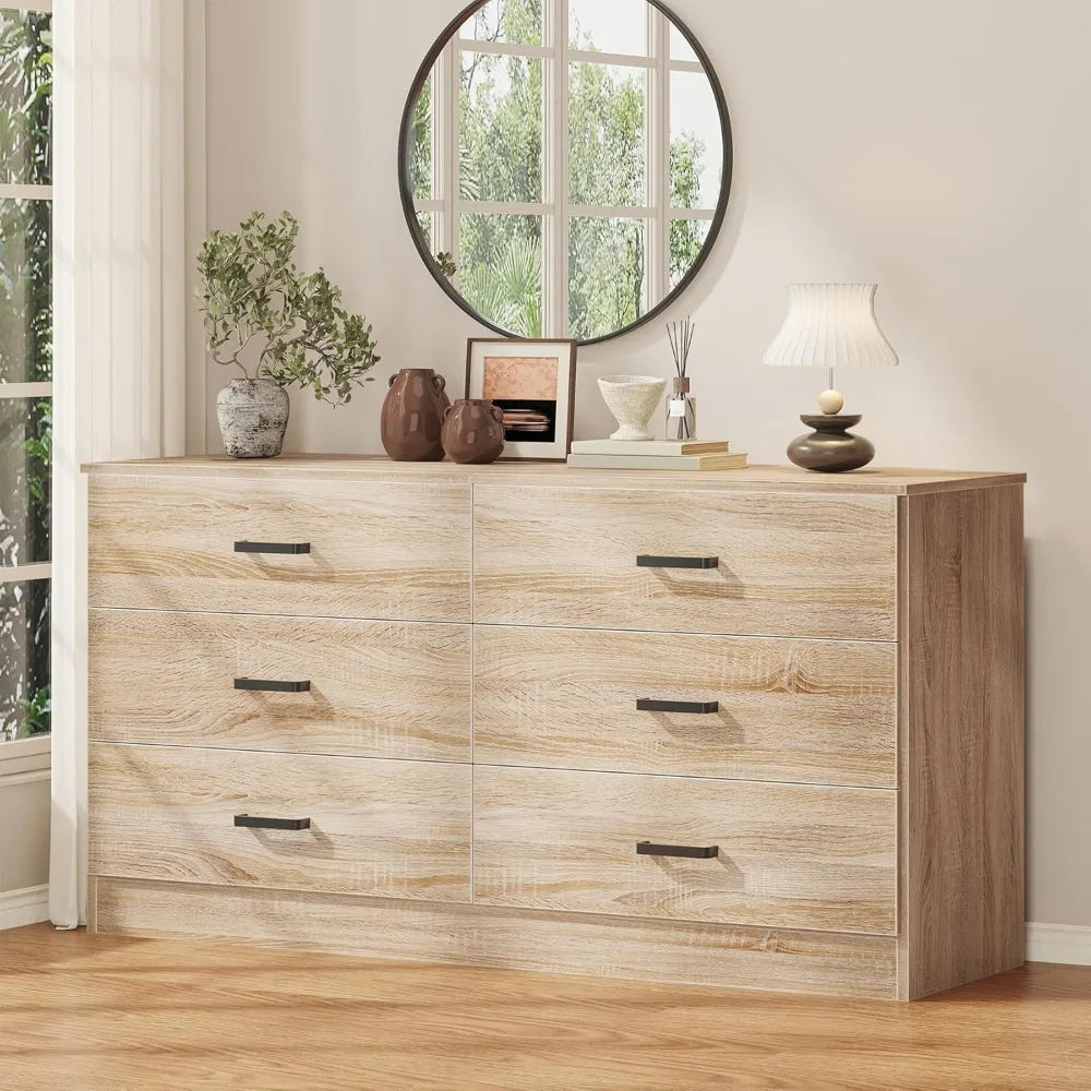 Modern 6 Drawer Dresser Double Chest of Drawers Bedroom Storage Organizer