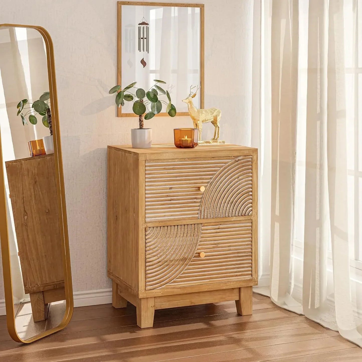 2-Drawer Nightstand Set of 2 Mid Century Modern Nightstands Fully Assembled